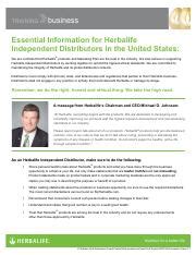 Essential Information for Herbalife Independent Distributors in the .